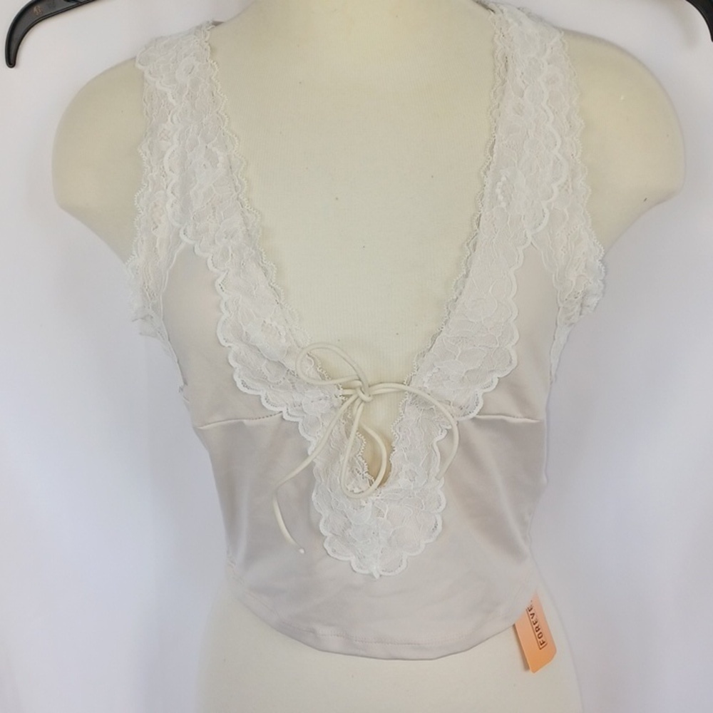 Forever 21 Cream Lace Tank Top, M, 16" PTP
